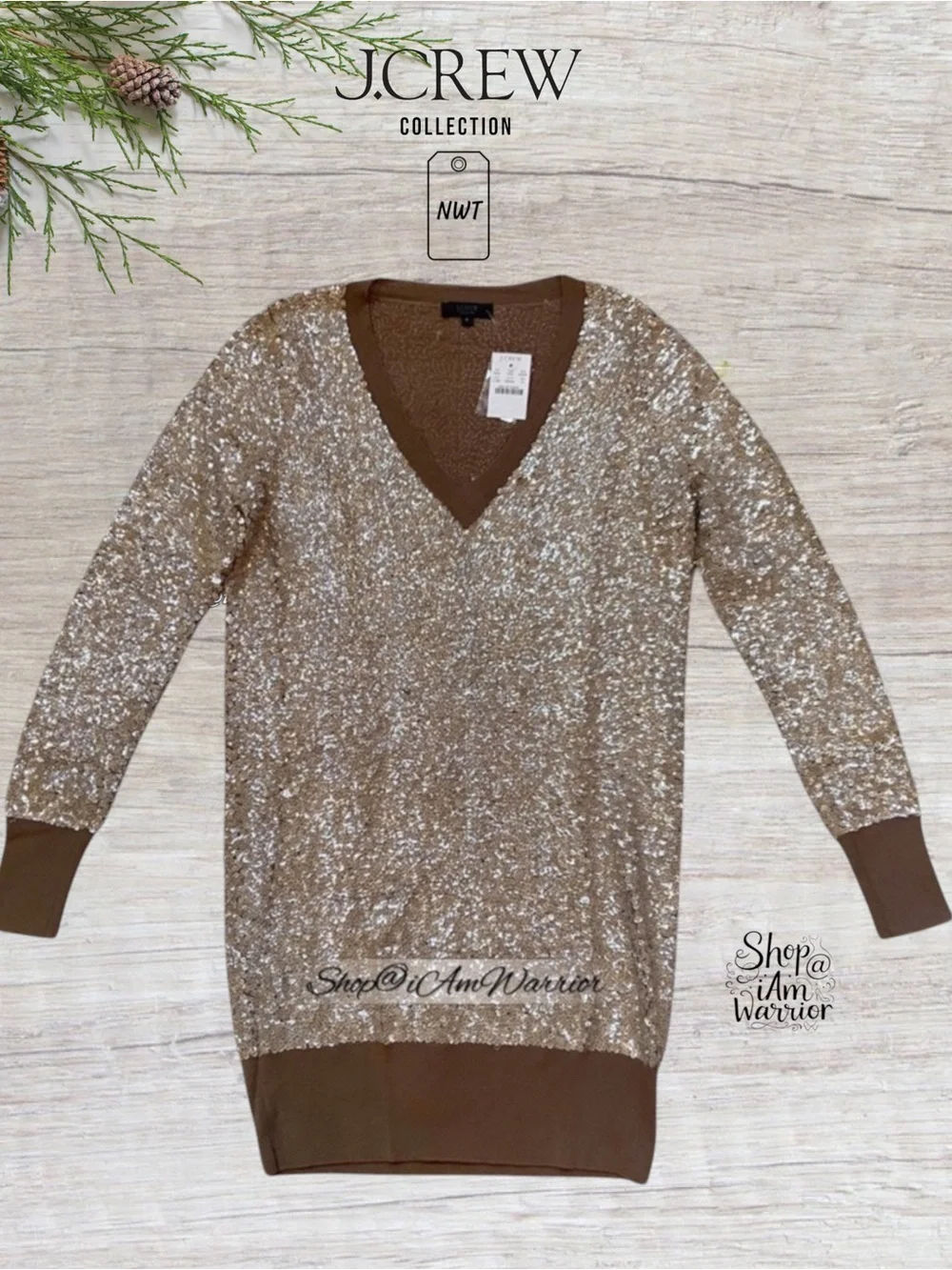 J.Crew Collection NWT RARE Champagne Sequin Merino Wool Sweater Dress